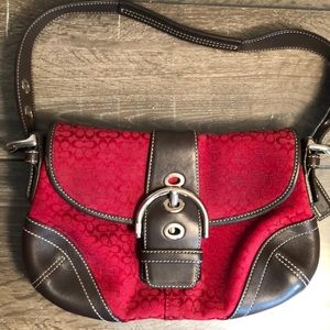 Red Coach shoulder bag with leather accents
